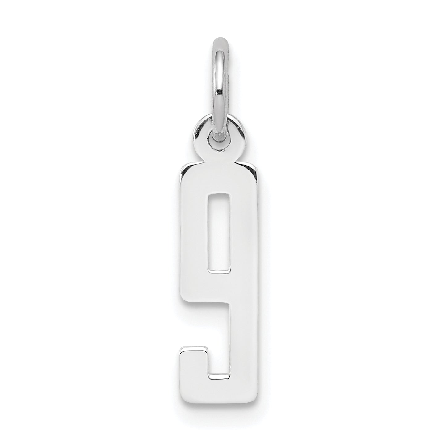 Sterling Silver Silver/Rhodium-Plated Elongated Polished Number 9 Charm