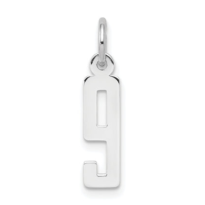 Sterling Silver Silver/Rhodium-Plated Elongated Polished Number 9 Charm