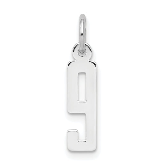 Sterling Silver Silver/Rhodium-Plated Elongated Polished Number 9 Charm
