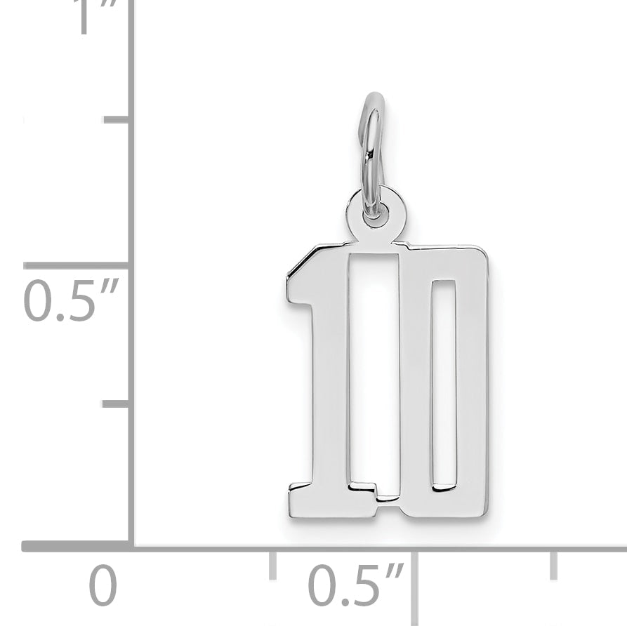 Sterling Silver Silver/Rhodium-Plated Elongated Number 10 Charm