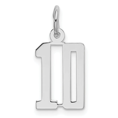 Sterling Silver Silver/Rhodium-Plated Elongated Number 10 Charm