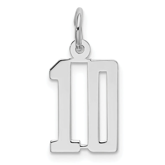 Sterling Silver Silver/Rhodium-Plated Elongated Number 10 Charm