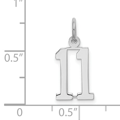 Sterling Silver Silver/Rhodium-Plated Elongated Number 11 Charm