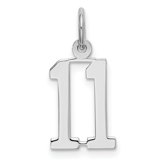 Sterling Silver Silver/Rhodium-Plated Elongated Number 11 Charm