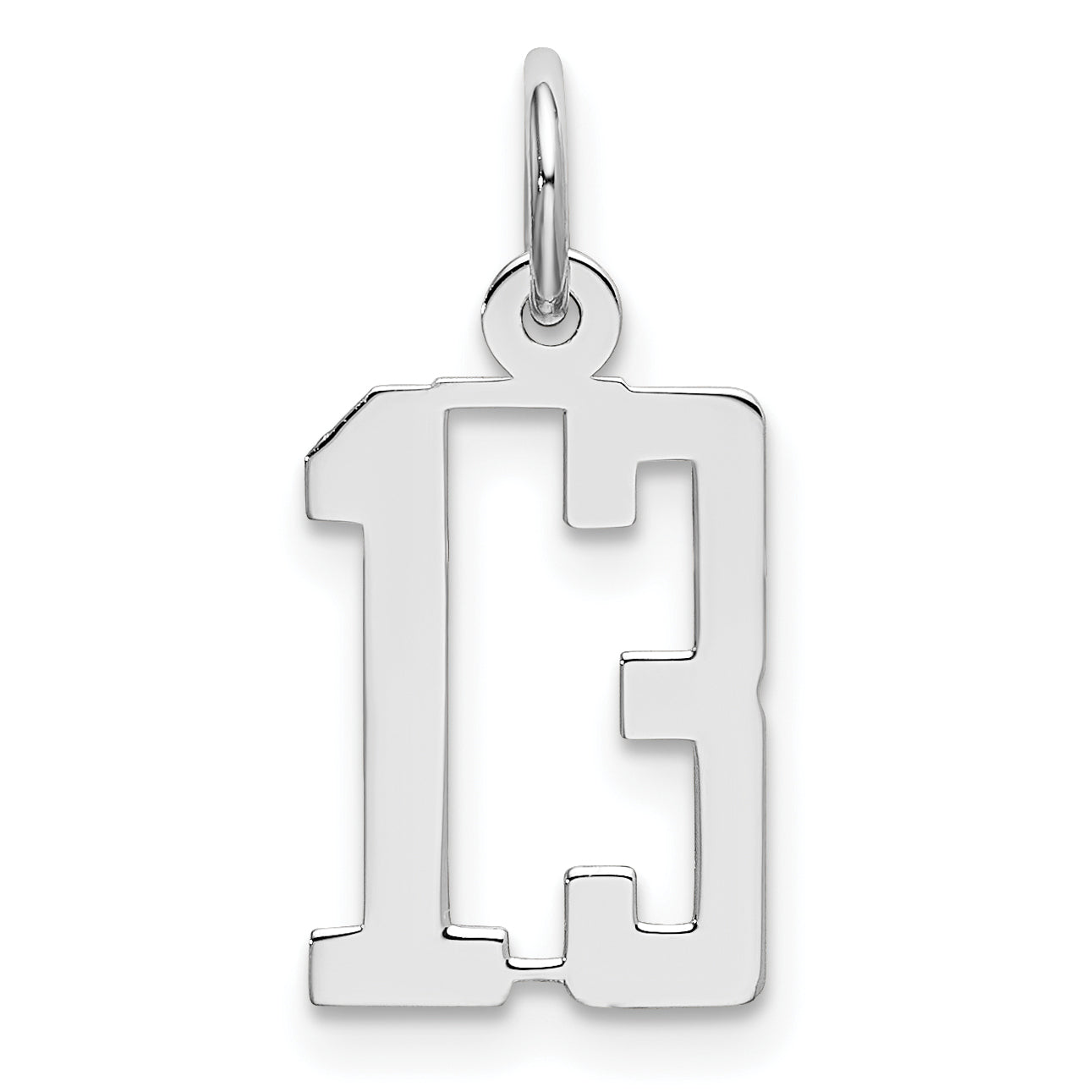 Sterling Silver Silver/Rhodium-Plated Elongated Number 13 Charm