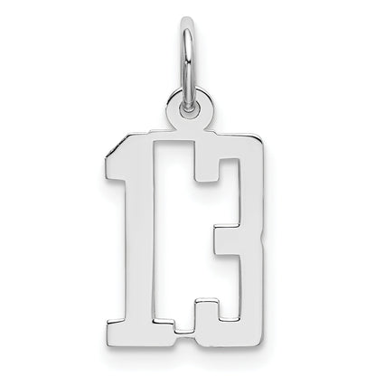Sterling Silver Silver/Rhodium-Plated Elongated Number 13 Charm