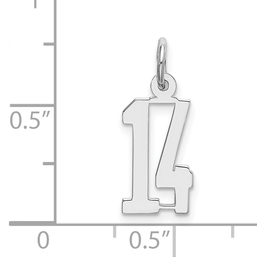 Sterling Silver Silver/Rhodium-Plated Elongated Number 14 Charm