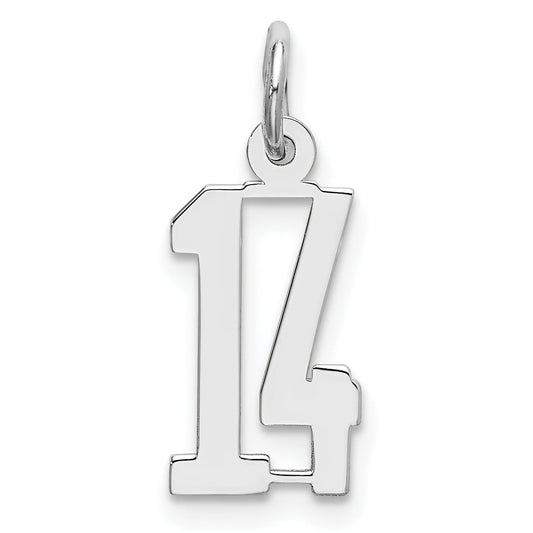 Sterling Silver Silver/Rhodium-Plated Elongated Number 14 Charm
