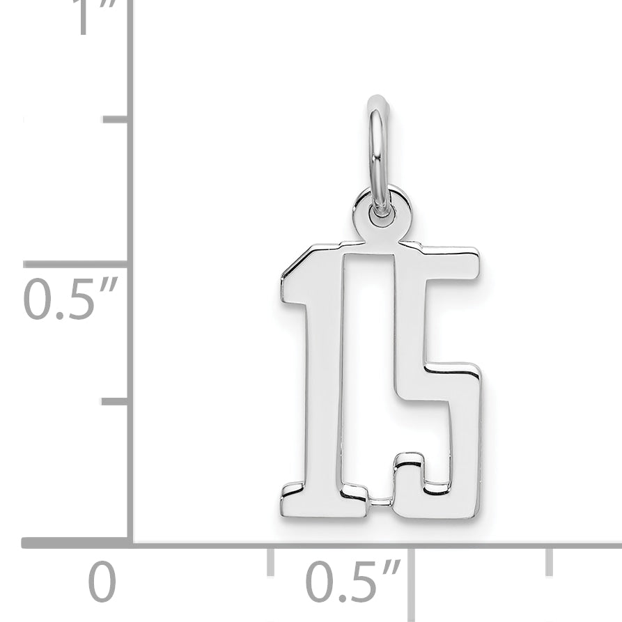 Sterling Silver Silver/Rhodium-Plated Elongated Number 15 Charm