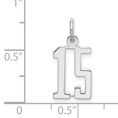 Sterling Silver Silver/Rhodium-Plated Elongated Number 15 Charm
