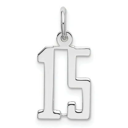 Sterling Silver Silver/Rhodium-Plated Elongated Number 15 Charm