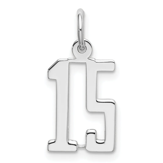 Sterling Silver Silver/Rhodium-Plated Elongated Number 15 Charm