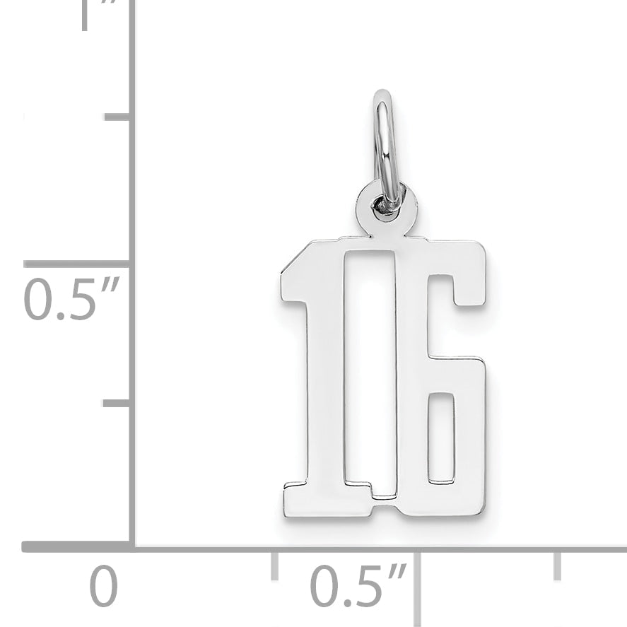 Sterling Silver Silver/Rhodium-Plated Elongated Number 16 Charm