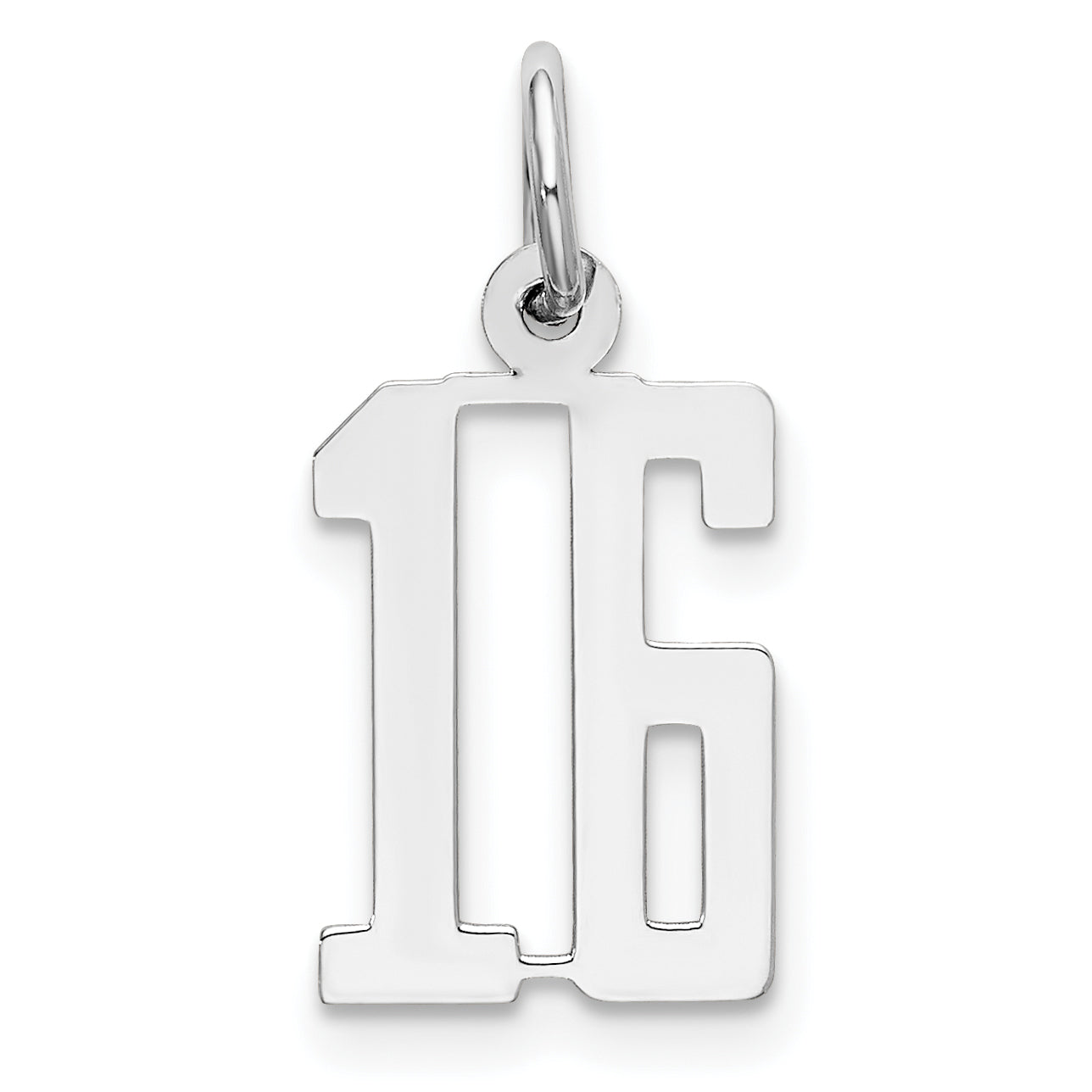 Sterling Silver Silver/Rhodium-Plated Elongated Number 16 Charm