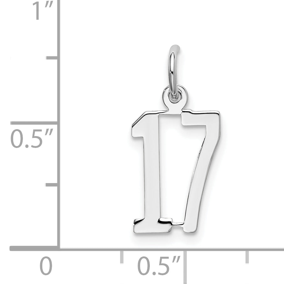 Sterling Silver Silver/Rhodium-Plated Elongated Number 17 Charm