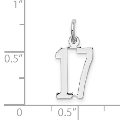 Sterling Silver Silver/Rhodium-Plated Elongated Number 17 Charm