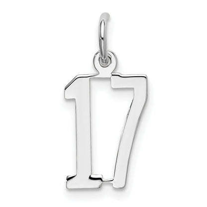 Sterling Silver Silver/Rhodium-Plated Elongated Number 17 Charm