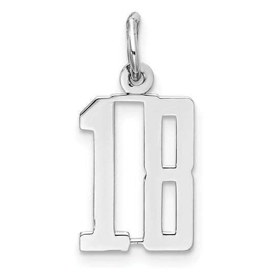 Sterling Silver Silver/Rhodium-Plated Elongated Number 18 Charm