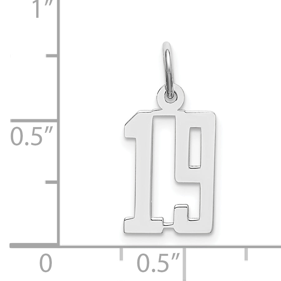 Sterling Silver Silver/Rhodium-Plated Elongated Number 19 Charm