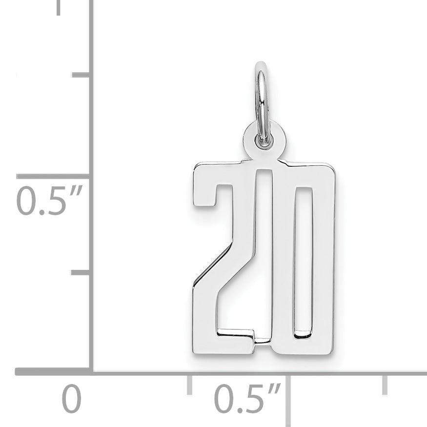 Sterling Silver Silver/Rhodium-Plated Elongated Number 20 Charm