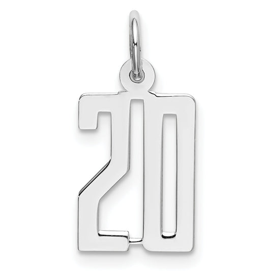 Sterling Silver Silver/Rhodium-Plated Elongated Number 20 Charm