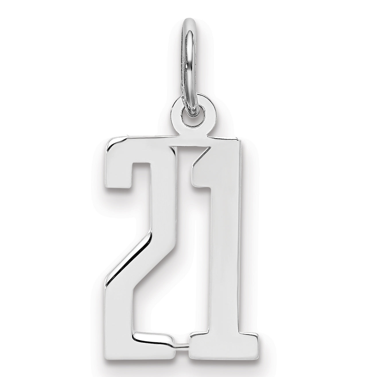 Sterling Silver Silver/Rhodium-Plated Elongated Number 21 Charm