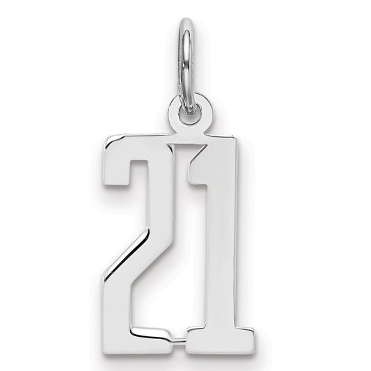 Sterling Silver Silver/Rhodium-Plated Elongated Number 21 Charm