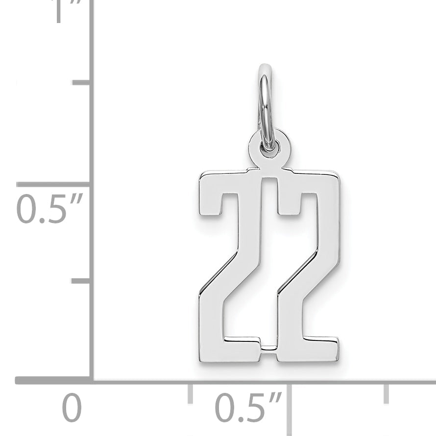 Sterling Silver Silver/Rhodium-Plated Elongated Number 22 Charm