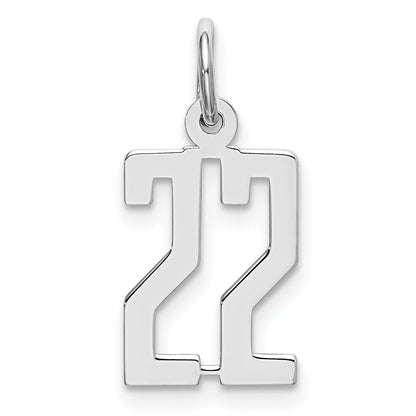 Sterling Silver Silver/Rhodium-Plated Elongated Number 22 Charm