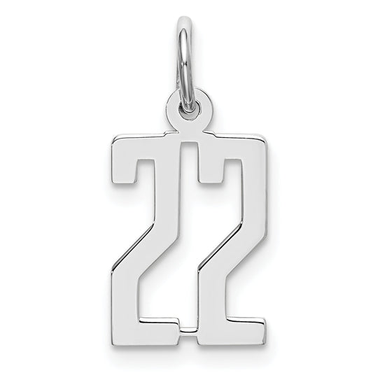 Sterling Silver Silver/Rhodium-Plated Elongated Number 22 Charm