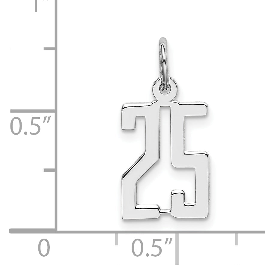 Sterling Silver Silver/Rhodium-Plated Elongated Number 25 Charm