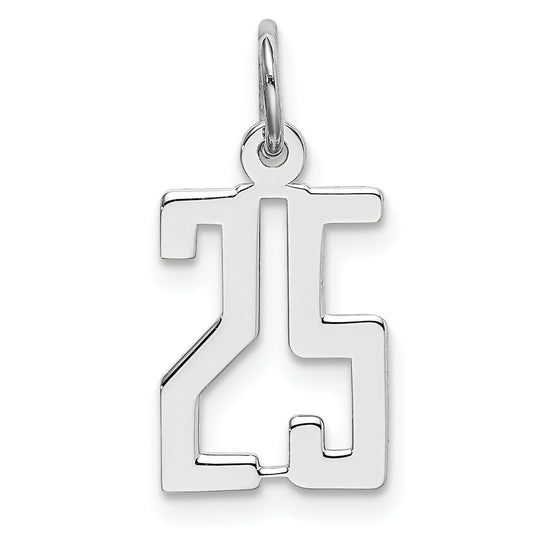 Sterling Silver Silver/Rhodium-Plated Elongated Number 25 Charm