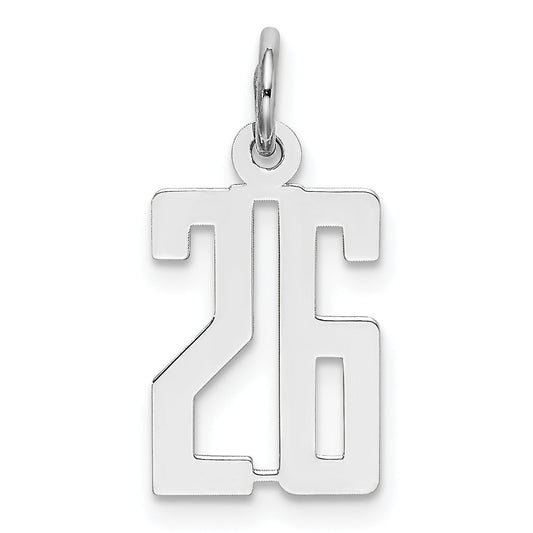 Sterling Silver Silver/Rhodium-Plated Elongated Number 26 Charm