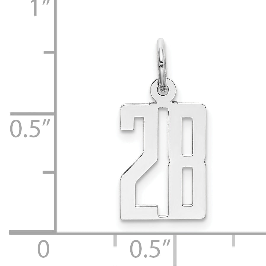 Sterling Silver Silver/Rhodium-Plated Elongated Number 28 Charm