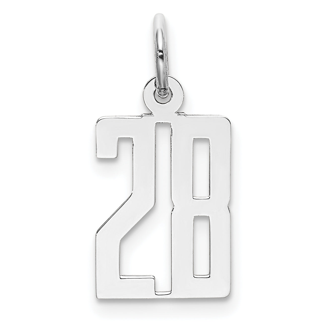 Sterling Silver Silver/Rhodium-Plated Elongated Number 28 Charm