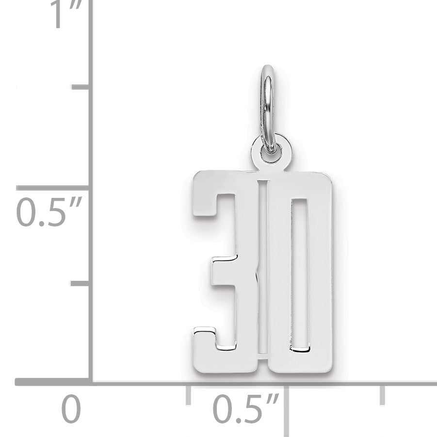 Sterling Silver Silver/Rhodium-Plated Elongated Number 30 Charm