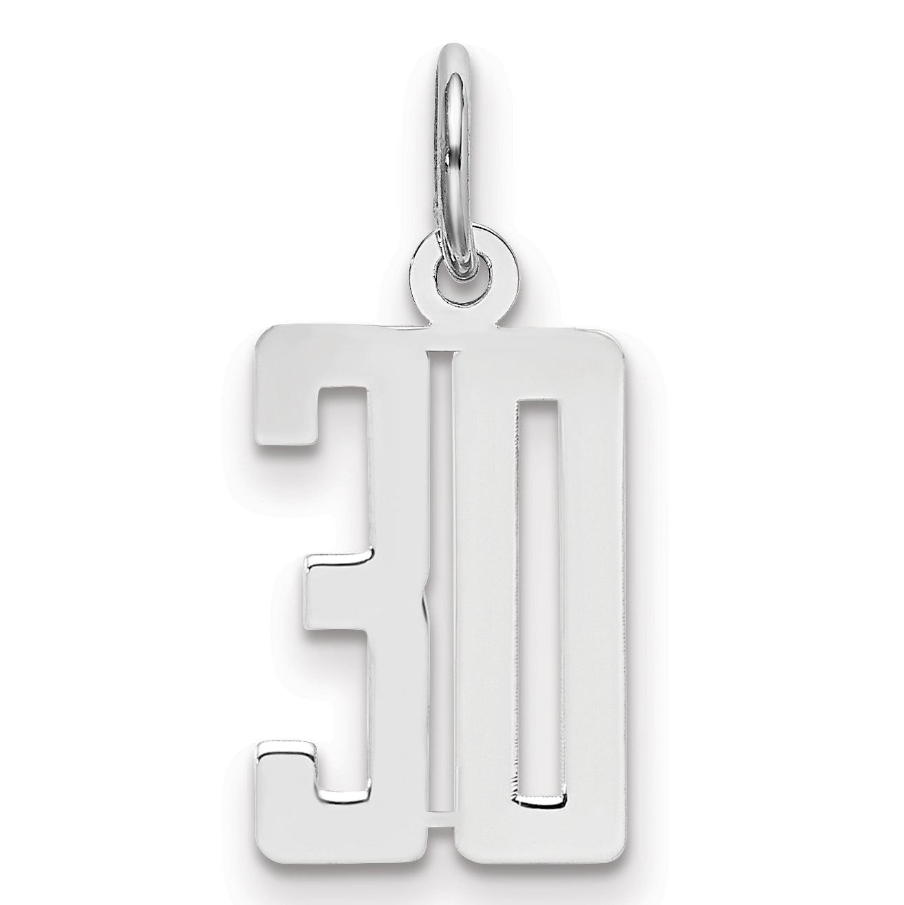 Sterling Silver Silver/Rhodium-Plated Elongated Number 30 Charm