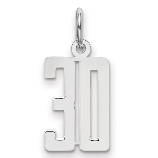 Sterling Silver Silver/Rhodium-Plated Elongated Number 30 Charm