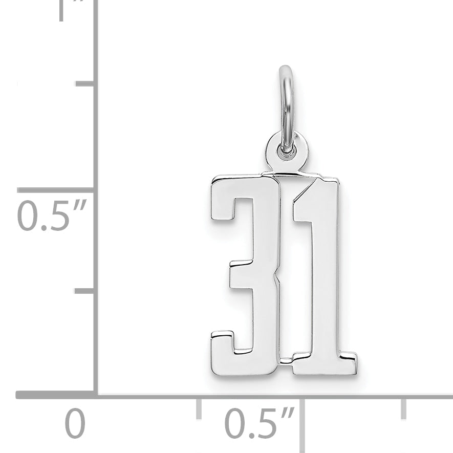 Sterling Silver Silver/Rhodium-Plated Elongated Number 31 Charm