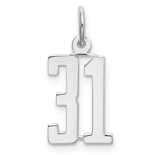 Sterling Silver Silver/Rhodium-Plated Elongated Number 31 Charm