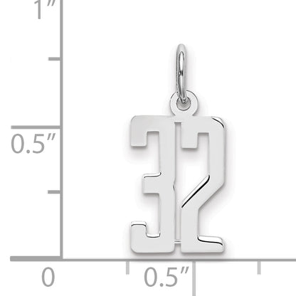 Sterling Silver Silver/Rhodium-Plated Elongated Number 32 Charm