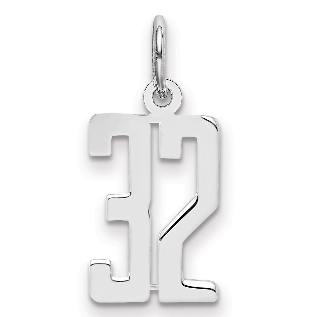 Sterling Silver Silver/Rhodium-Plated Elongated Number 32 Charm