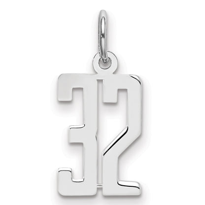 Sterling Silver Silver/Rhodium-Plated Elongated Number 32 Charm