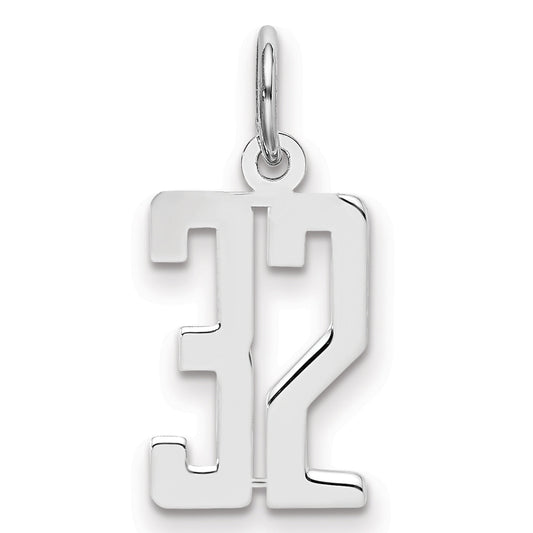 Sterling Silver Silver/Rhodium-Plated Elongated Number 32 Charm