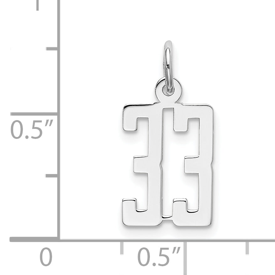 Sterling Silver Silver/Rhodium-Plated Elongated Number 33 Charm