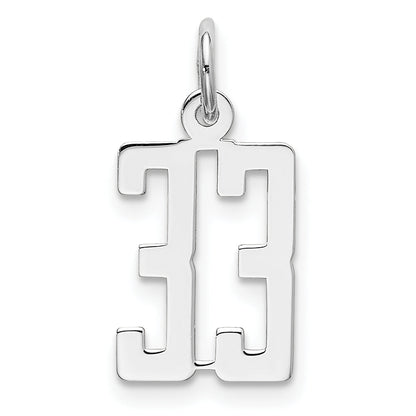 Sterling Silver Silver/Rhodium-Plated Elongated Number 33 Charm