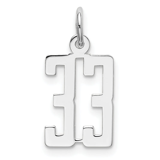 Sterling Silver Silver/Rhodium-Plated Elongated Number 33 Charm