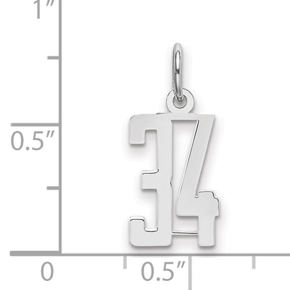 Sterling Silver Silver/Rhodium-Plated Elongated Number 34 Charm