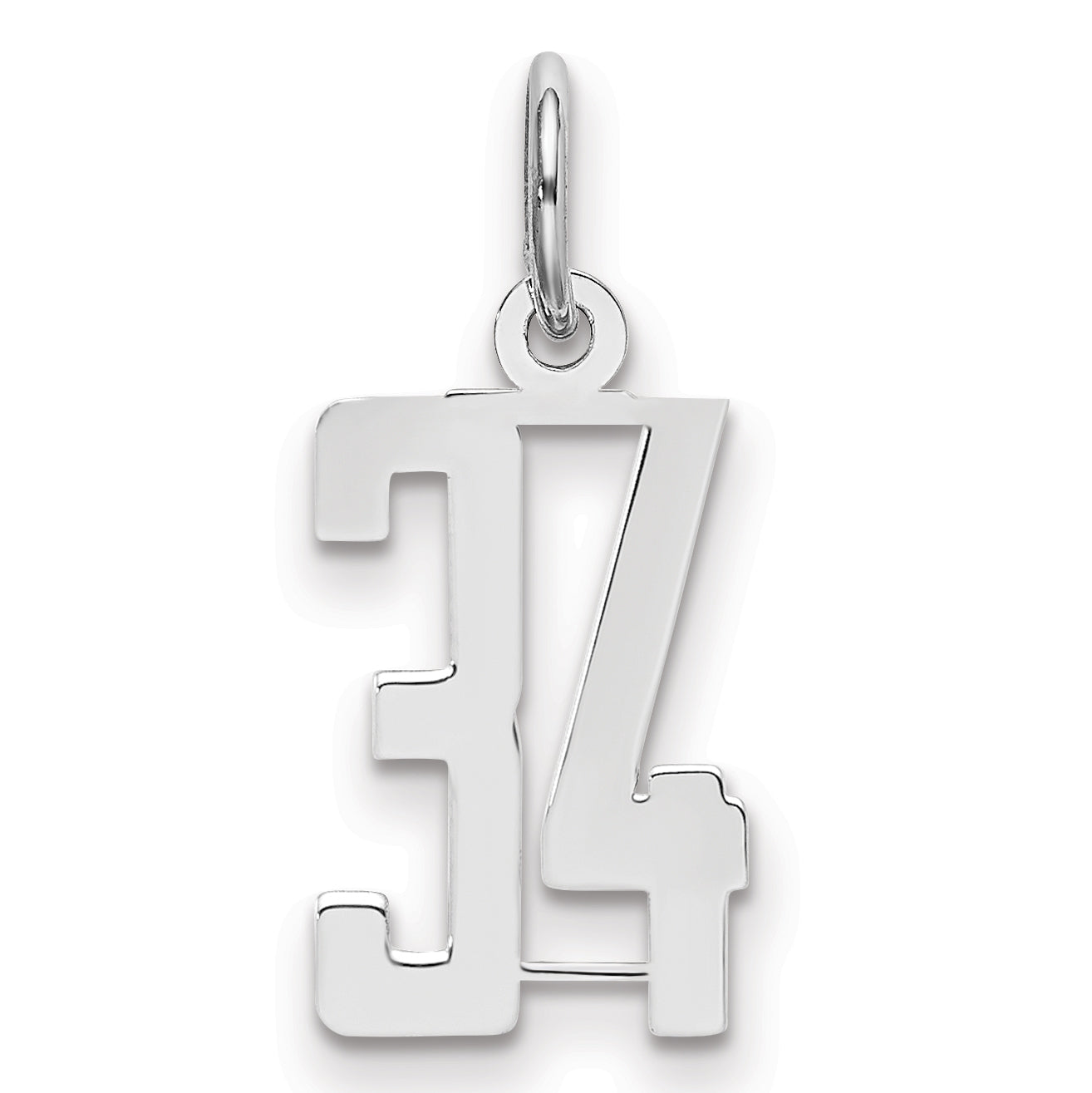 Sterling Silver Silver/Rhodium-Plated Elongated Number 34 Charm