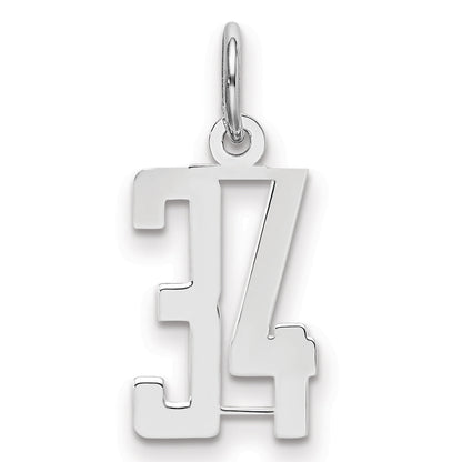 Sterling Silver Silver/Rhodium-Plated Elongated Number 34 Charm
